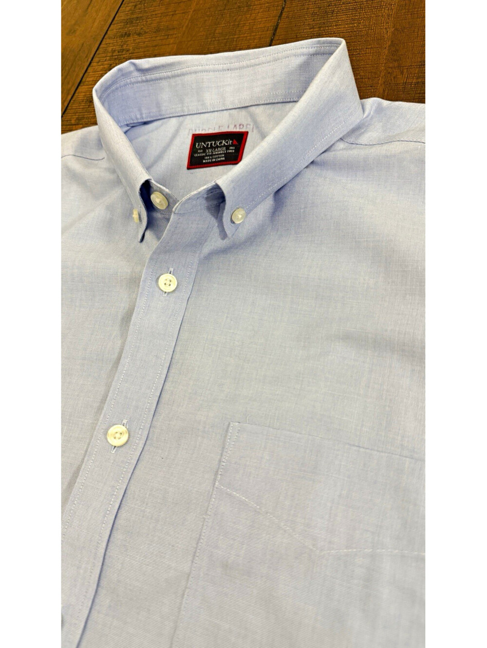 UNTUCKit Men’s 2XL Light Blue Solid Cotton Woven Short Sleeve Classic Button-Up